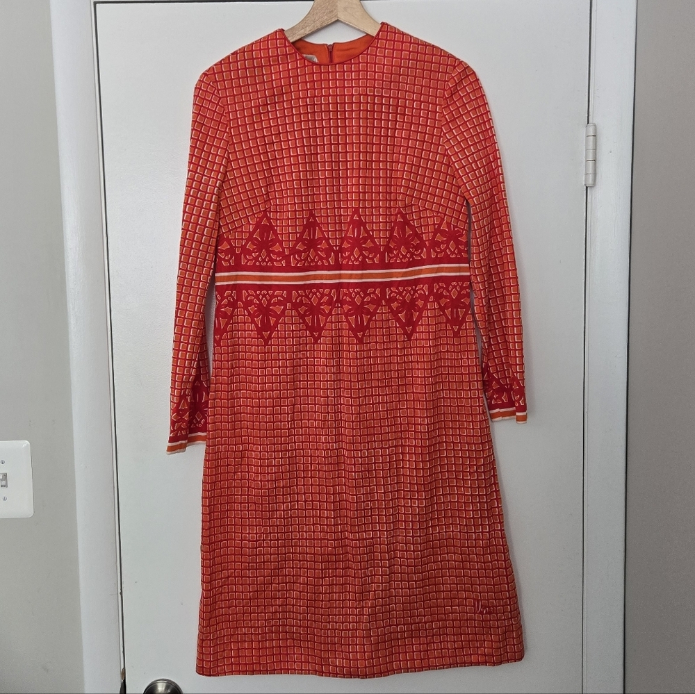 Vintage Vera Neumann Mod Orange Long Sleeve Dress